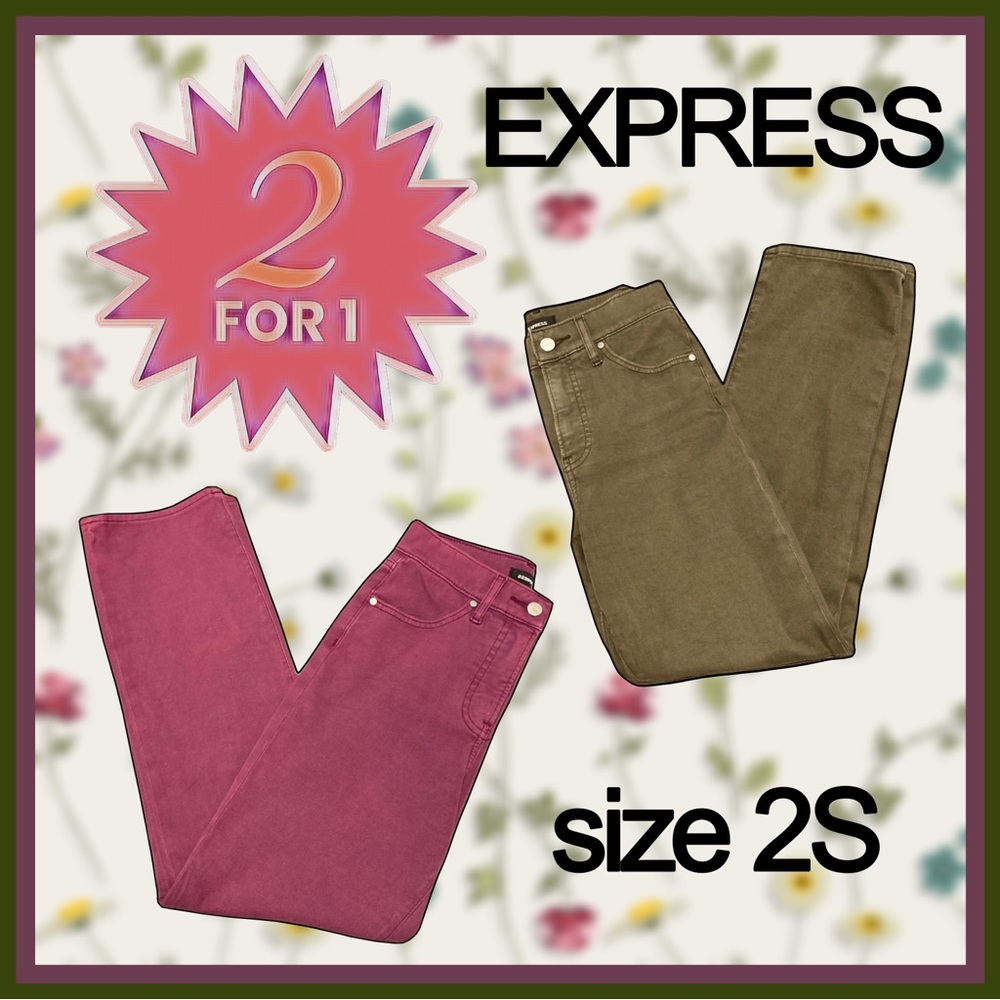 2•4•1 BOGO DEAL 2 pairs of EXPRESS skinny JEANS pinkish & greenish size 2S
